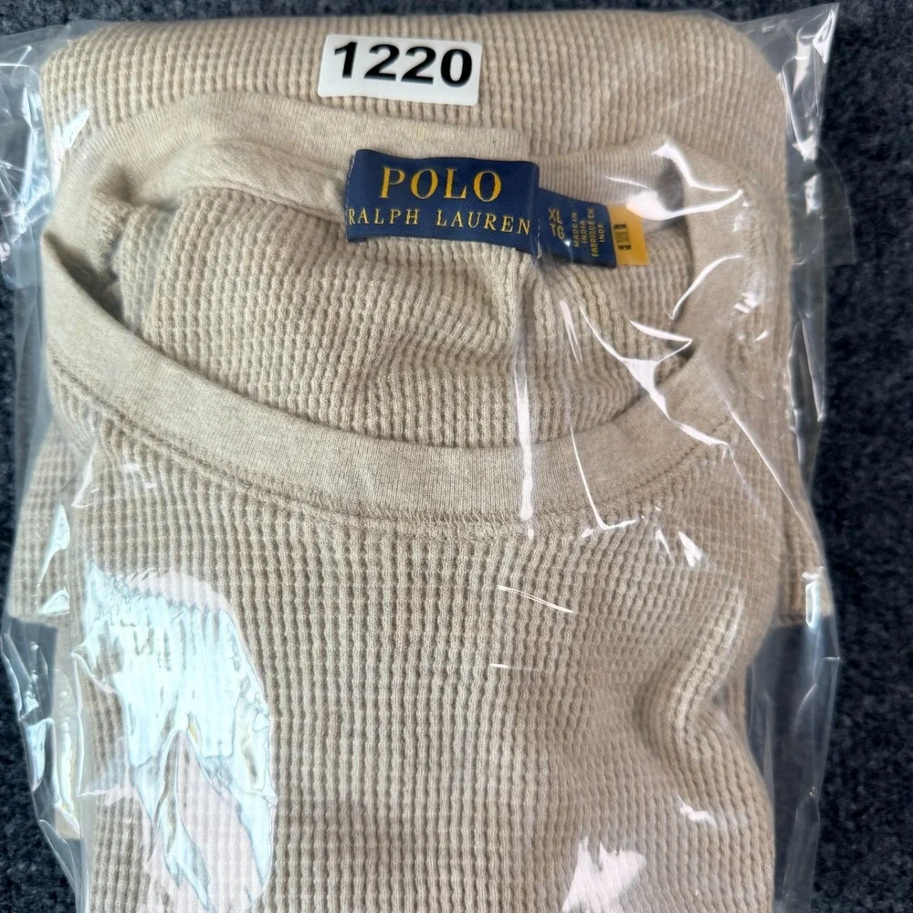 Polo‎ Ralph Lauren Shirt Mens X-Large Beige Waffle Knit Pony Logo Winter READ